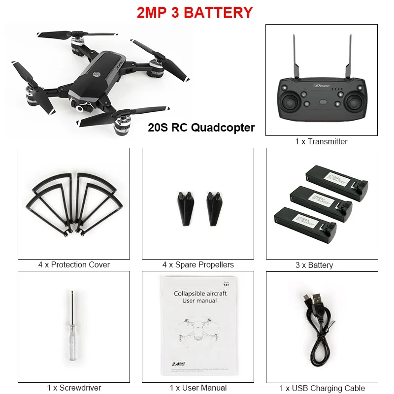 2PM 3 battery JDRC JD-20S JD20S/JD-20S PRO WiFi FPV складной Дрон 5PM PRO 2MP 0,3 PM 1080P HD камера RC Квадрокоптер RTF гоночный Дрон VS JD20 - Цвет: 2PM 3 battery
