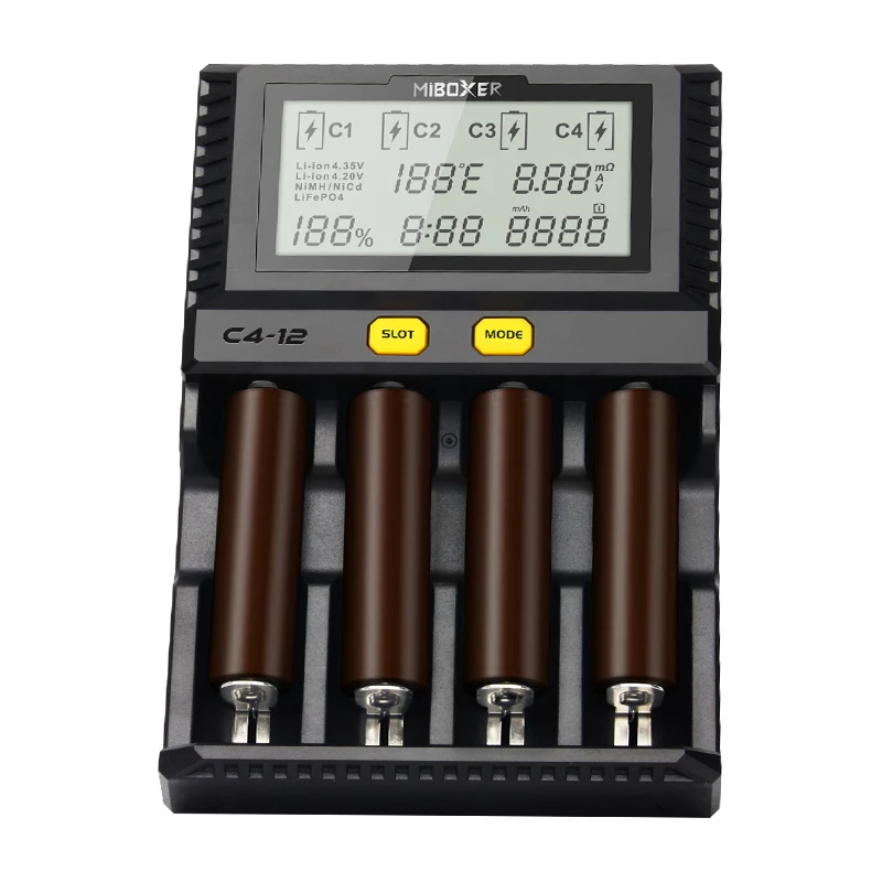 Умное зарядное устройство Miboxer 4 слота с ЖК экраном для li ion/Ni mh/Ni Cd/LiFePO4 18650 14500 26650 AAA