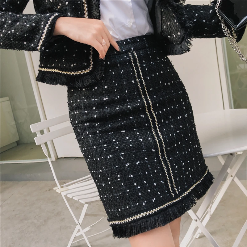 Женские модные роскошные твидовые комплекты Сезон весна осень Женское шерстяное