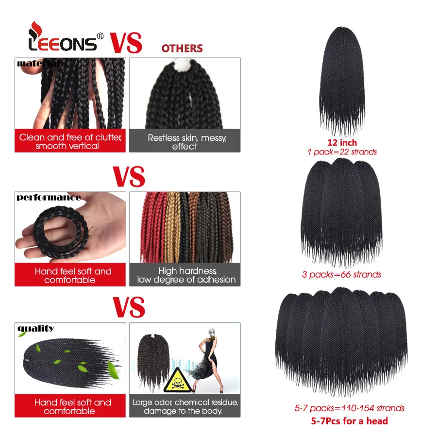 Leeons вязаный крючком косы небольшая коробка волос Ombre поле косу канекалон