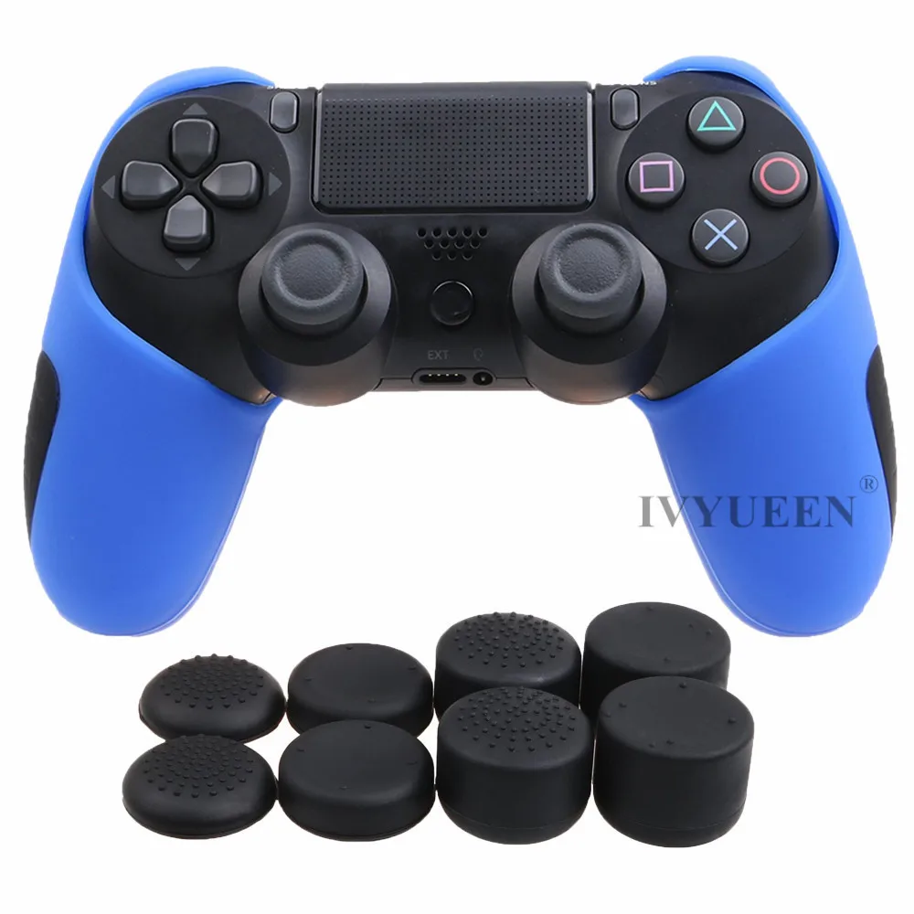 IVYUEEN Толстая Половина кожи для playstation Dualshock 4 PS4 Pro тонкий контроллер силиконовый чехол с 8 колпачками