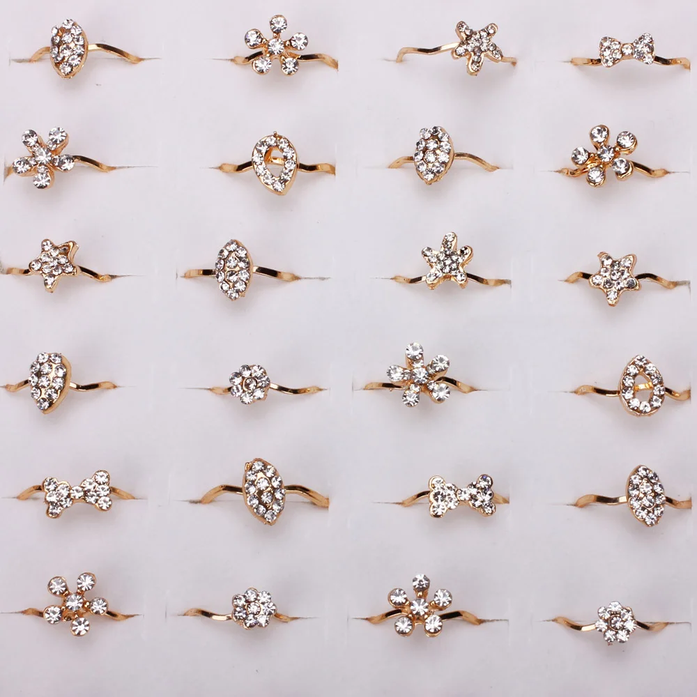 Оптовая продажа 100 шт. разнообразные кольца с бантом в виде цветка золотого цвета