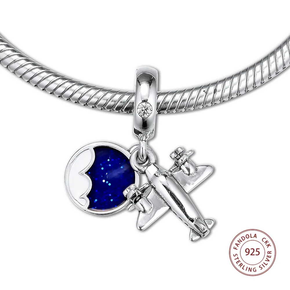 

Authentic 925 Sterling Silver Propeller Plane Dangle Charms Fits Europe Bracelet Women DIY Beads Jewelry Making Berloques