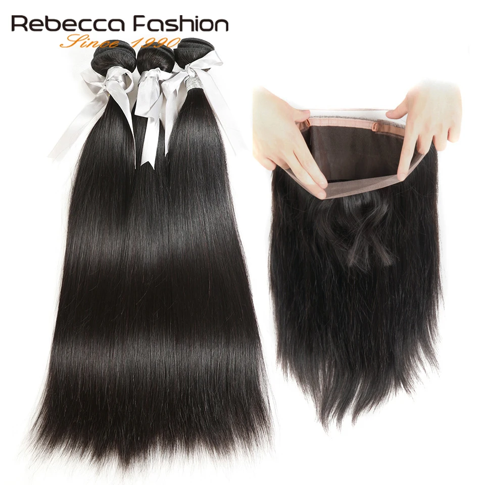 Rebecca Brazilian Non Remy Human Hair Weave Straight Bundles With Closure 130% Density Lace 360 Frontal | Шиньоны и парики