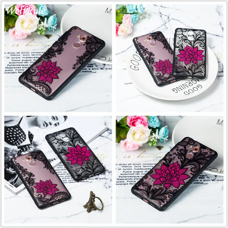 Huawei GR3 2017 Case Honor 6C Cover Black Lace Red Flower Soft TPU For Enjoy 6s / 6c Hard PC Fundas |
