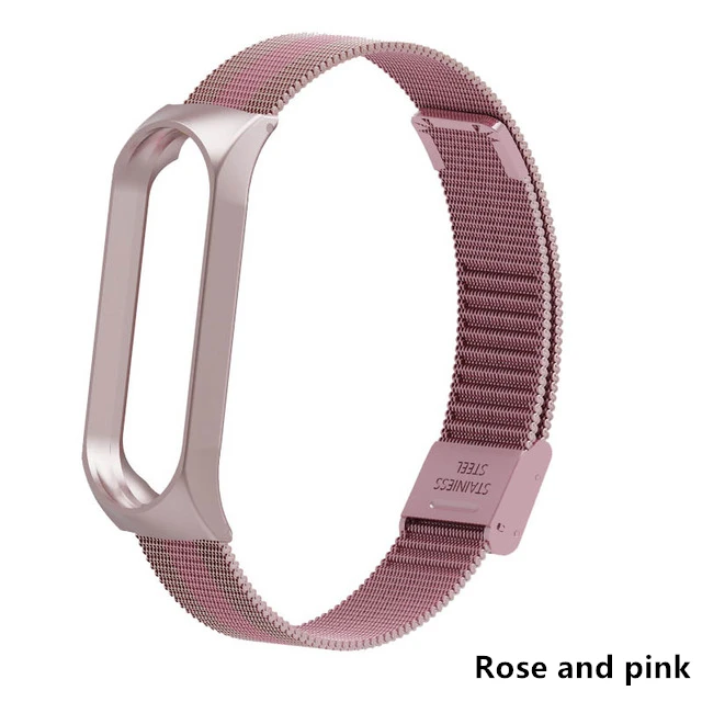 Rose and Pink Браслет для mi Band 4 и 3, металлический браслет, аксессуары для смарт-браслета для Xiaomi mi, браслет Xia mi Xaio mi Xao mi Xio mi - Цвет: Rose and Pink