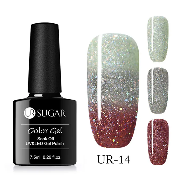 UR-14 Ur Sugar, 3 цвета, меняющий температуру, Гель-лак для ногтей, Радужный голографический термальный замачиваемый УФ-Гель-лак, 7,5 мл, дизайн ногтей - Цвет: UR-14
