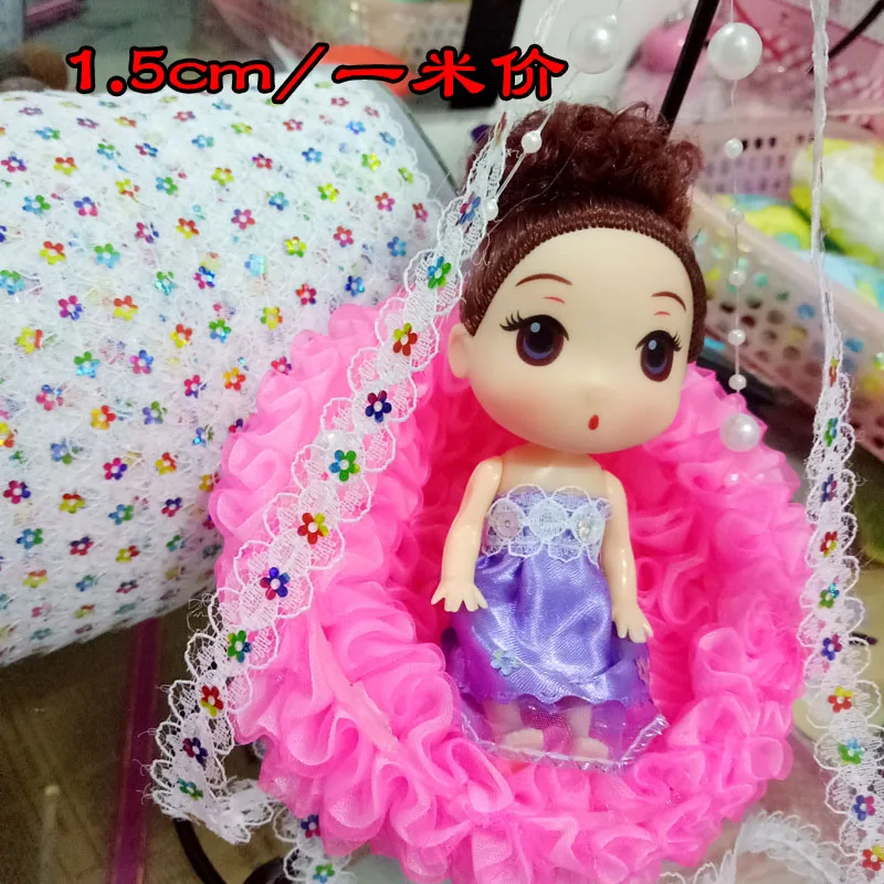 1M Latest Lace Embroidery Organza Sequin Fabric Trim Ribbon Sewing Accessories Sequin Lace Tulle Guipure Multicolor Sequins RT47