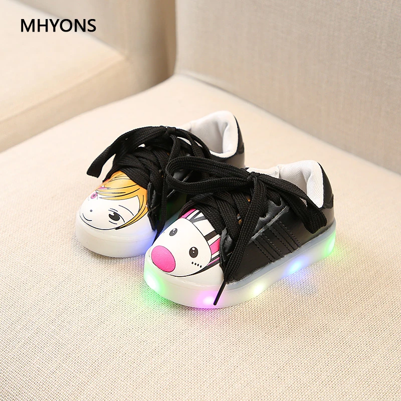 MHYONS Fashion New Luminous Kids Shoe For Girls Carton Princess Sports Shoes LED glowing Sneakers Boots Student Sport | Детская одежда