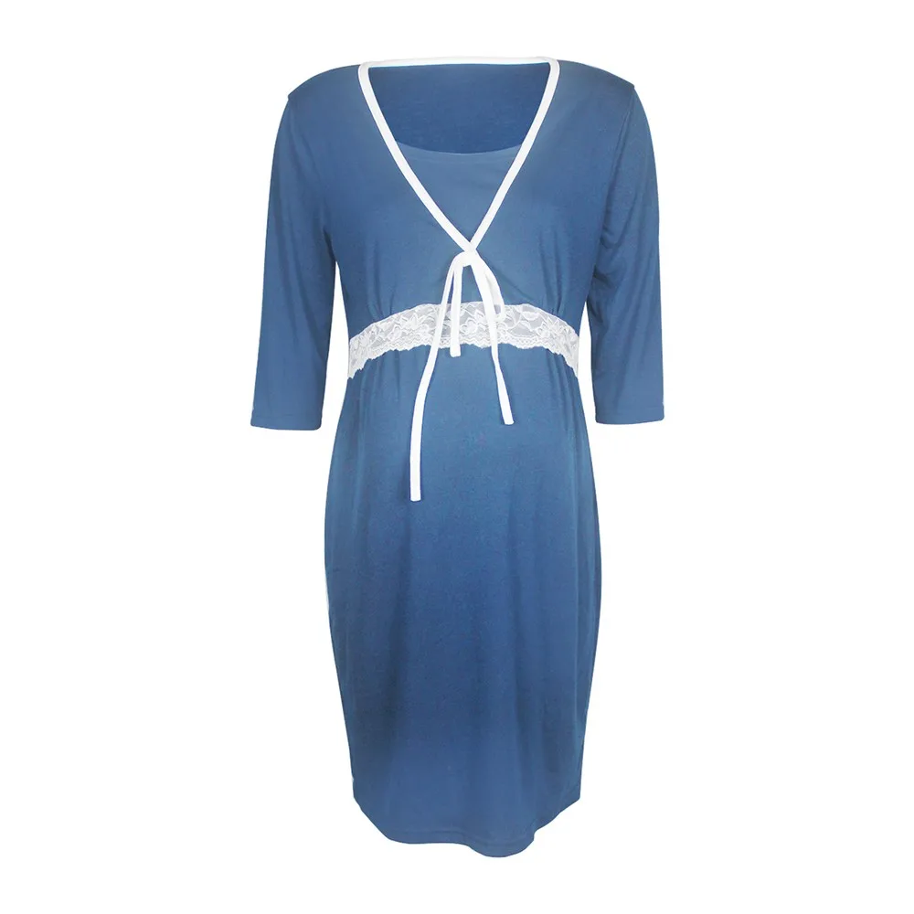 Light blue Женское платье для кормящих, пижамы для беременных, пижамы для кормящих беременных, ночная рубашка для кормящих, элегантные платья для беременных - Цвет: Light blue