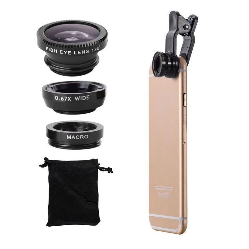 Универсальный зажим 3 в 1 Рыбий глаз широкоугольный микро объектив мобильного
