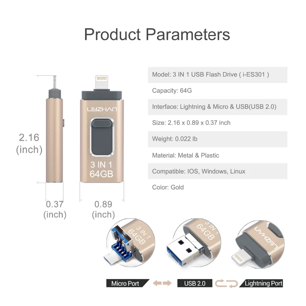 Leizhan USB флэш накопитель для iPhone XR X/8/7/7 Plus/6 Plus/6s/5/SE/ipad портативный Micro флеш 16 ГБ 32 64 Гб