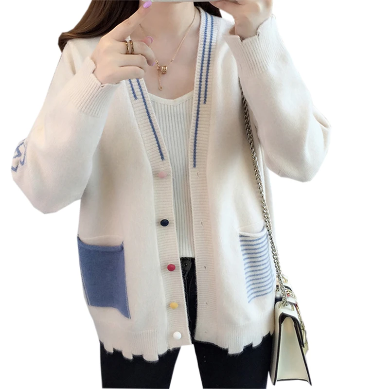 Женский кардиган свитера 2018 Осень-зима женский с длинным рукавом свитер вязаный