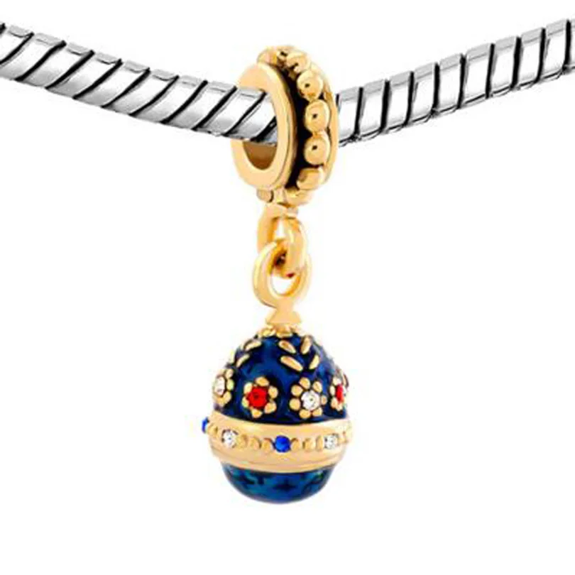 Подходят для браслетов Pandora синие кристаллы пасхальные яйца Faberge золотые