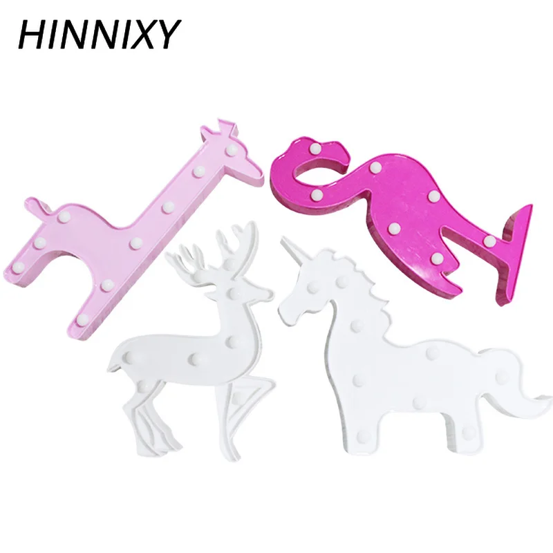 Hinnixy LED 3D милое животное ночное освещение Единорог Фламинго Олень жираф детская