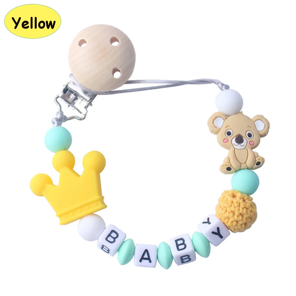 2-yellow Уход за ребенком пустышка Клип цепь милый мультфильм медведь буквы жевательные игрушки для малышей Прорезыватель пустышка из бусин цепь ниппельная кормушка - Цвет: 2-yellow