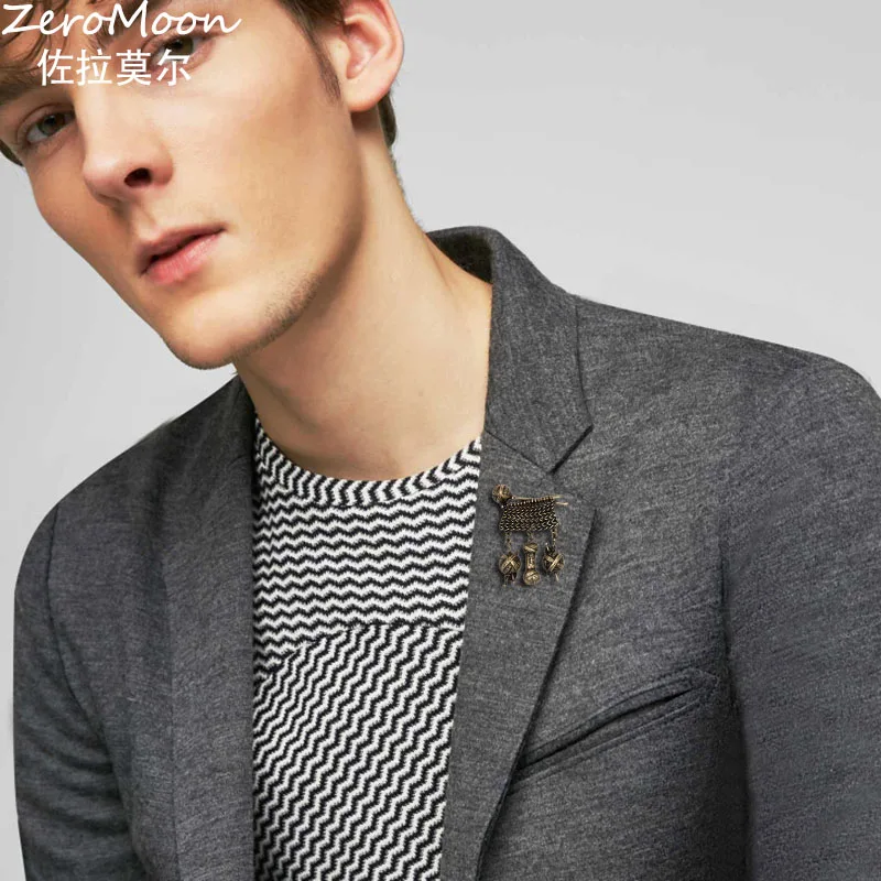 Металлическая Вязаная Шерстяная брошь из шариков в античном стиле мужской