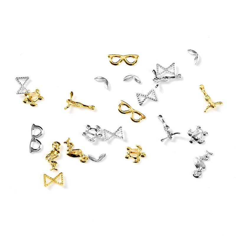 Металлические украшения для дизайна ногтей 1 коробка золотого серебряного цвета