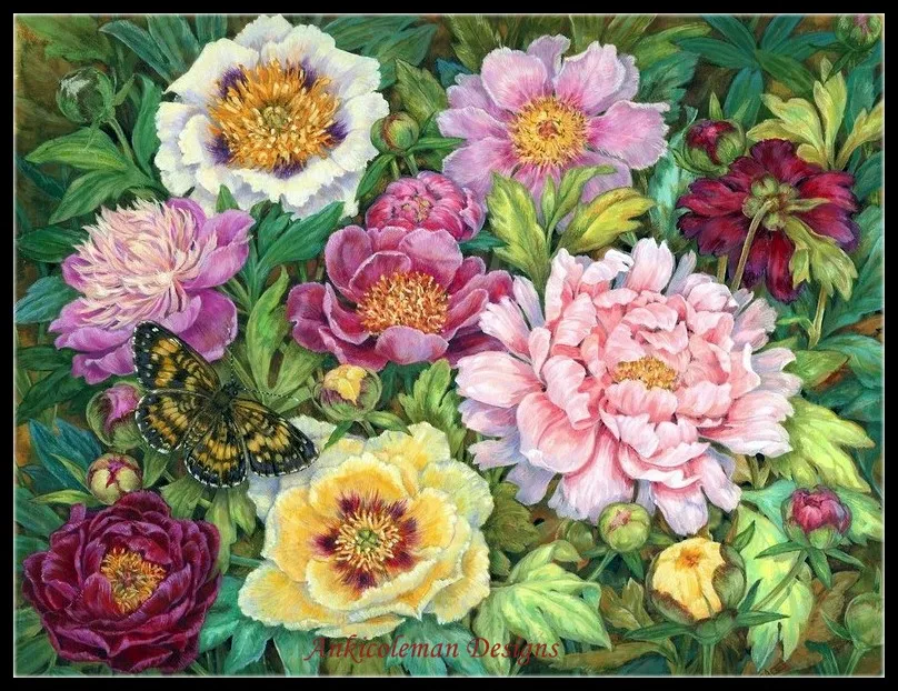

Needlework for embroidery DIY French DMC High Quality - Counted Cross Stitch Kits 14 ct Oil painting - Peonies and Butterfly