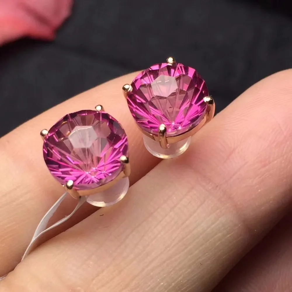 Настоящие хорошие драгоценности чистый розовое золото 18 карат Jewelry AU750 натуральный розовый топаз камни Стад Серьги для Для женщин изысканные серьги