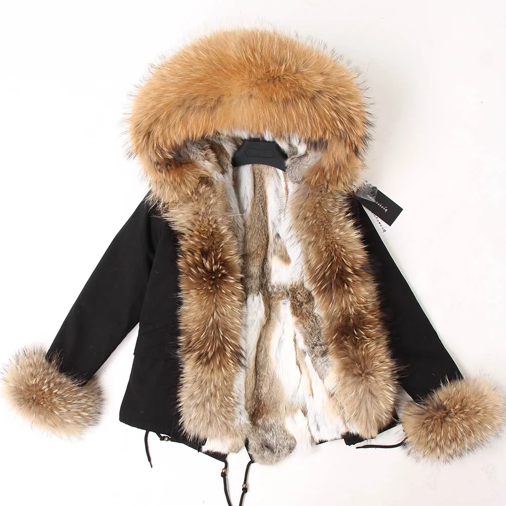 Enlarge Maomaokong Women Short Parka Winter Long Jacket Parkas Real Fur Coat Natural fox Fur Hood Real Rabbit Fur Liner Outerwear