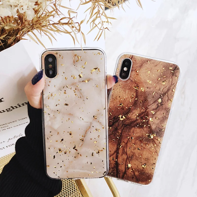 Роскошные блестящие мраморные чехлы с золотой фольгой для телефонов iPhone XR XS MAX X 8 7 6S Plus 5 5S SE чехол с блестящей пудрой мягкий чехол из ТПУ