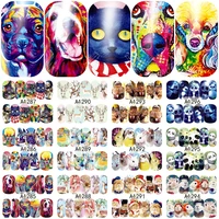 12 sheets mixed designs cute animals full water transfer nail art decorations stickers beauty nails manicure tools dog 1285
