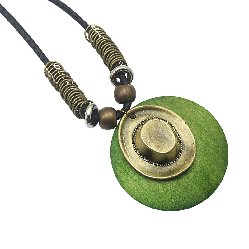 2017 элегантная винтажная Зеленая Деревянная подвеска на осень и зиму ожерелье с