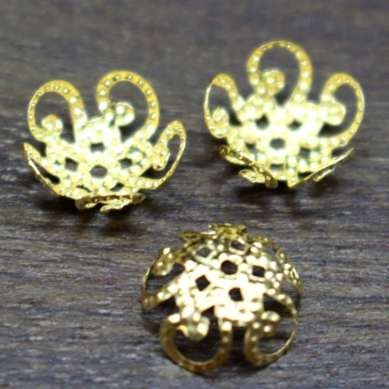 Оптовая продажа 200 шт. позолоченные/серебряные полые цветочные свободные