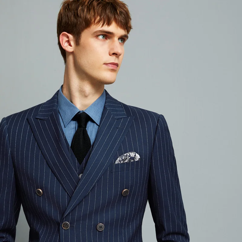 men suit deep blue striped mens suits with pants vest father day gift wedding suits for men double breasted groom wear plus 6xl