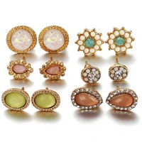 6pairs bohemian opal stone geometry round flower stud earring sets crystal piercing party jewelry for women boucle doreille