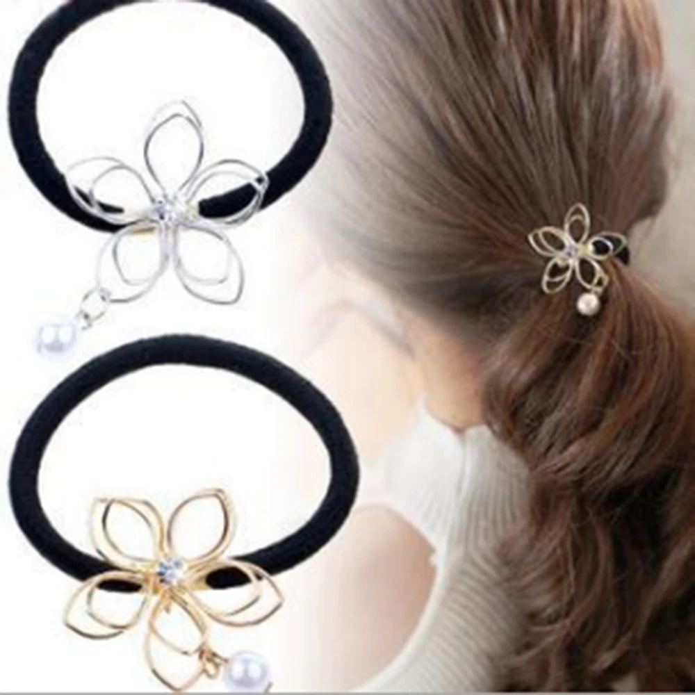 Резинка для волос с жемчужинами заколка конского хвоста цветком аксессуар на