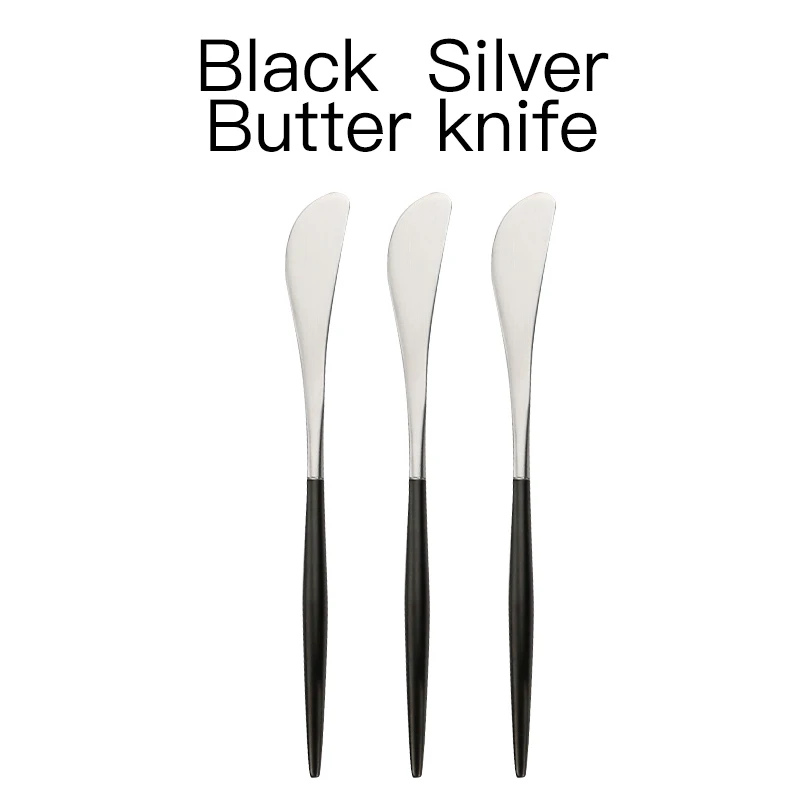 3 pcs black silver Комплект из 3 предметов, черный и золотой нож для масла, джем, скребок, завтрак хлеб, посуда, соевый соус, масло, в западном стиле столовый нож для сыра - Цвет: 3 pcs black silver
