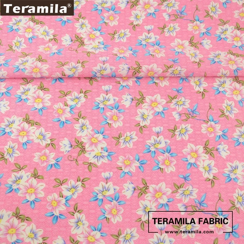 Teramila Cotton Poplin Fabric Pink High Quality Tissue Printed Lily Design Quilting Patchwork DIY Dress Crafts Cloth|designer cloths|cotton poplin