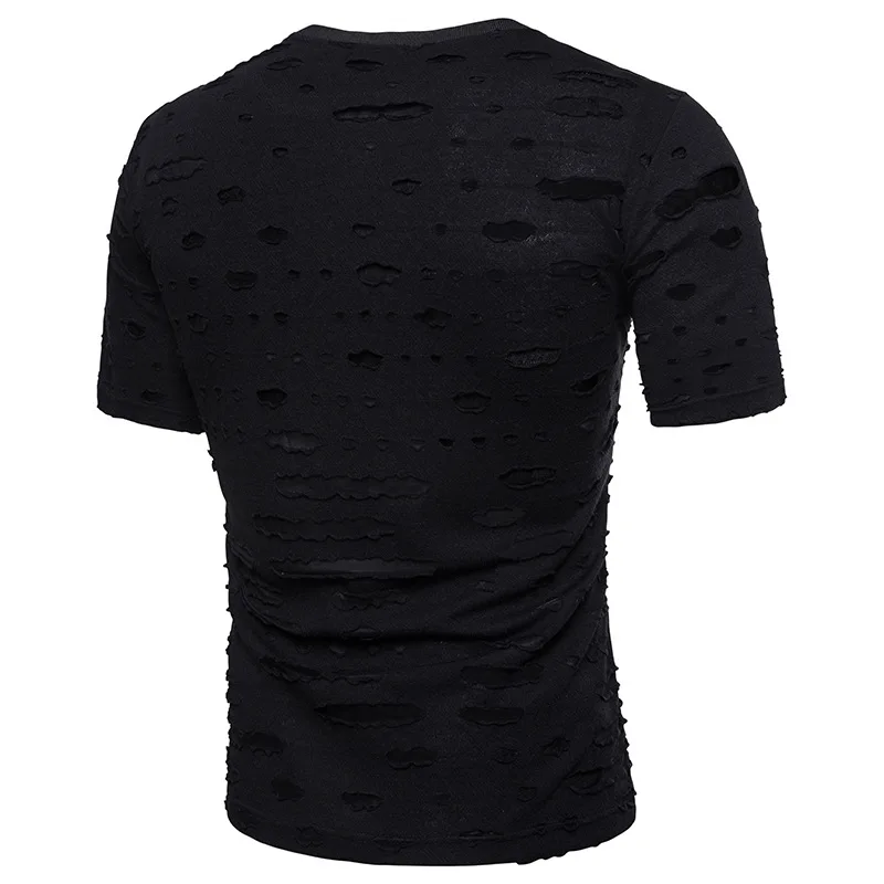 Ripped T Shirt Men 2018 Summer Mens Hip Hop Shirts Casual Slim Fit Tee Homme Short Sleeve Fashion V Hem Male Top Tees | Мужская одежда