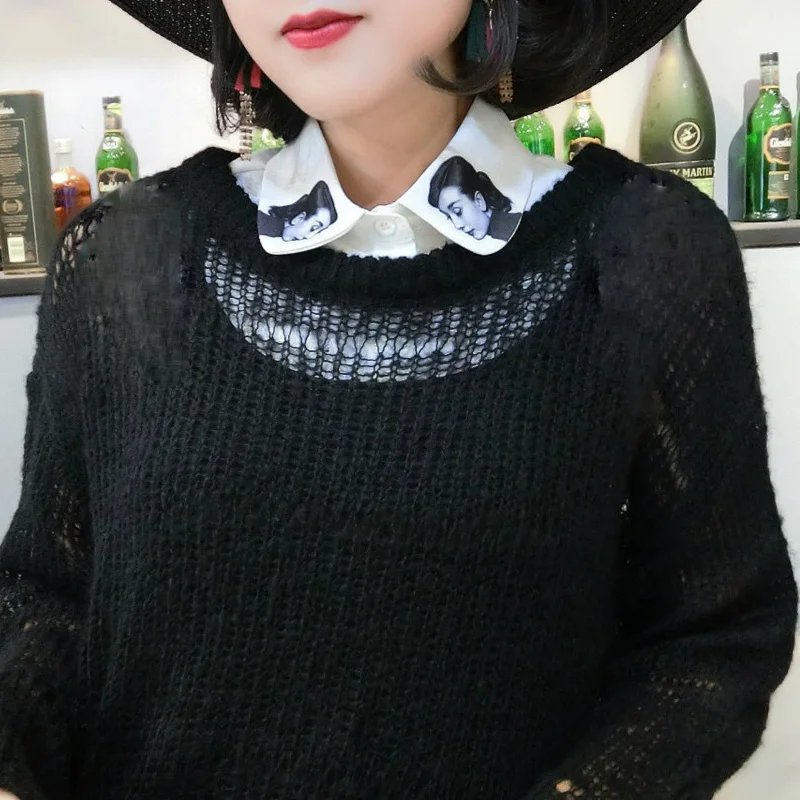 

Съёмная рубашка, осенний свитер в полоску с цветочной вышивкой, 2017 осенний Новый белый свитер, рубашка из шифона, модный поддельный