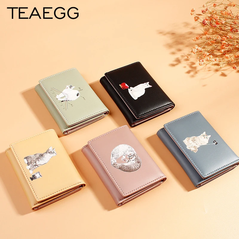 TEAEGG Женский кошелек милый мультяшный Кот животные короткий кожаный женский