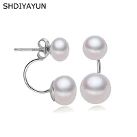shdiyayun fine pearl earrings jewelry freshwater pearl oblate pearl earrings 925 sterling silver double stud earrings jewelry