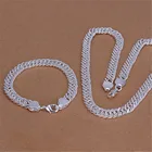Хит, ювелирный набор серебряного цвета, высокое качество, Очаровательная Мода для мужчин, 10 мм, плетёная цепочка, геометрическое ожерелье, браслеты, S141