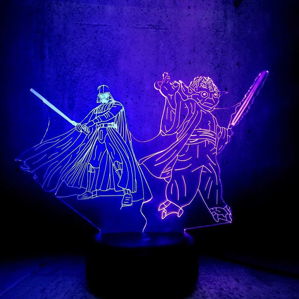 Звездные войны йода Дарт Вейдер ночник 3D Светодиодная разноцветная лампа для
