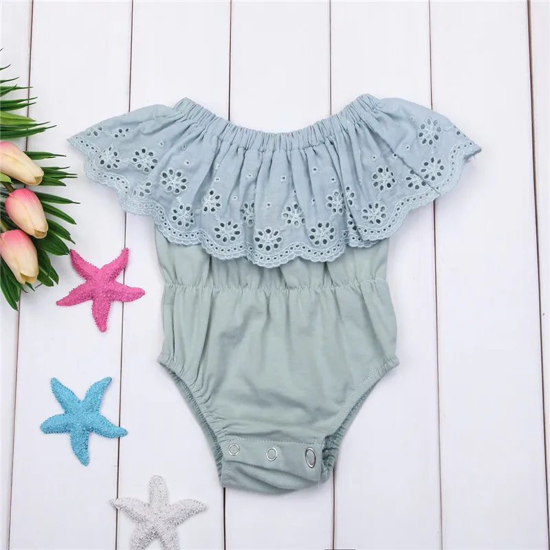 Girl Clothing Jumpsuit Outfits Sunsuit Newborn Kid Baby Girls Bodysuits Summer Sleeveless Off Shoulder Bodysuit Solid Lace Cute |