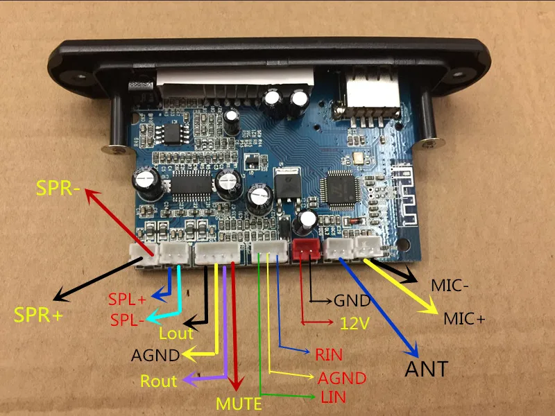 Беспроводной Bluetooth аудио MP3 декодер 12 В плата питания USB TF WMA APE FLAC WAV встроенный