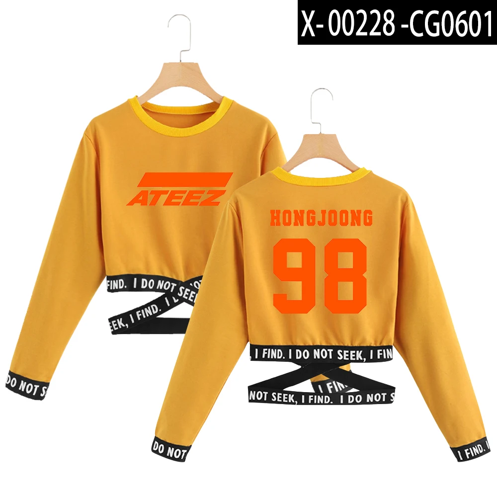 ATEEZ kpop укороченная толстовка с круглым вырезом модные короткие толстовки сексуальный пуловер в стиле хип-хоп с принтом оверсайз ATEEZ сексуальная одежда для женщин - Цвет: M