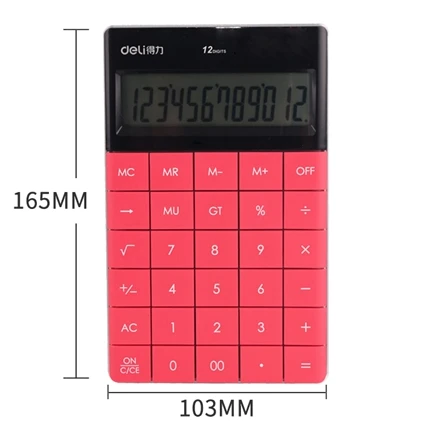 Deli 1589 Настольный студенческий калькулятор офисный цветной 12 бит Большой кнопочный многофункциональный двойной блок питания 5 цветов на выбор - Цвет: Red