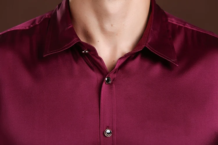 Высококлассная мужская деловая рубашка из 100% шелка с длинными рукавами