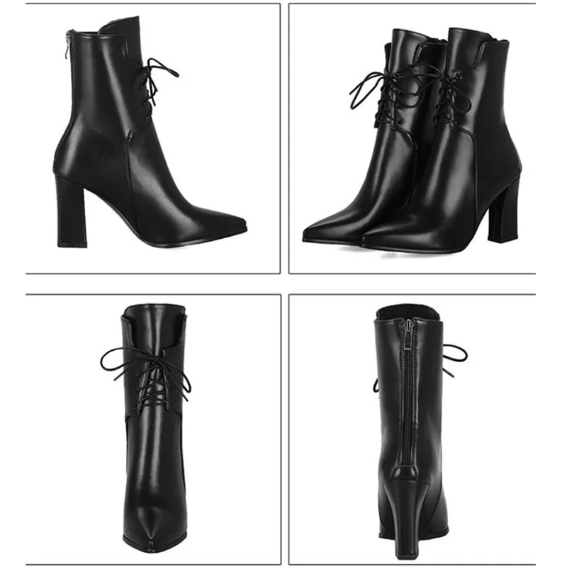 Brand Designers 2018 Winter Patent Women Shoes Black High Heels Riding Boots Lacing Platform Ankle Chunky Large Size 32-43 | Обувь