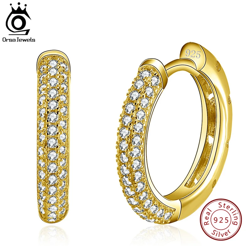 ORSA JEWELS, женские серьги-кольца, 90 шт., австрийский кубический цирконий, трендовые 925 пробы, серебряные серьги с 3 рядами циркония, дизайн RSE19