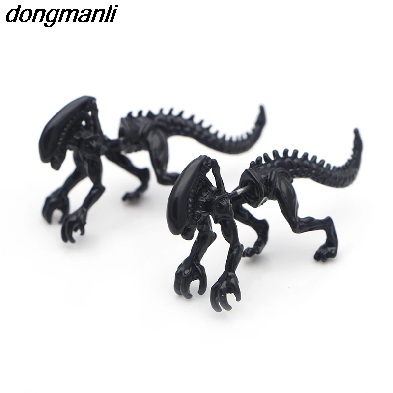 P744 dongmanli новые модные крутые серьги Alien черные эмалевые серьги-гвоздики для