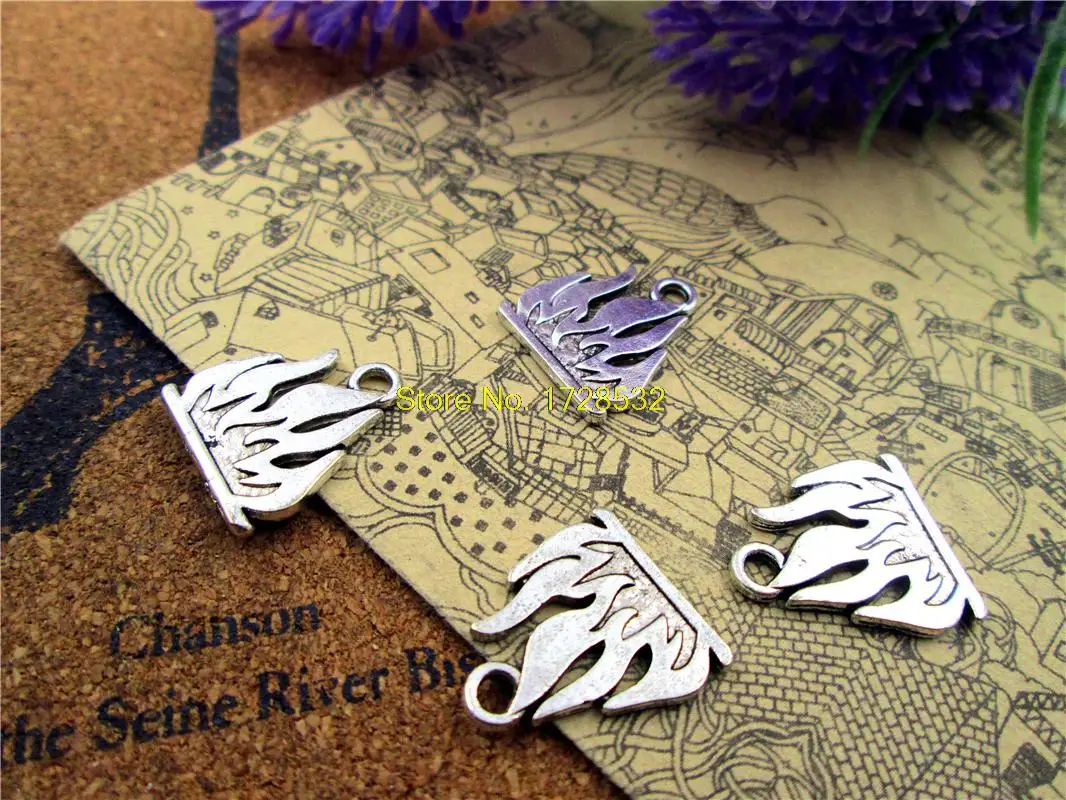 

75pcs-Flame Charms, Antique Tibetan silver Blaze Fire Charms pendants 16x19mm