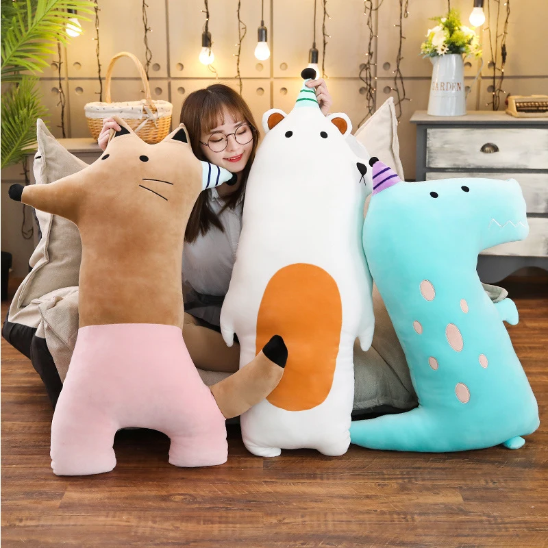 

80/100cm Giant Soft Animal Cartoon Pillow Cushion Cute White Cat Fox Dinosaur Plush Toy Stuffed Lovely kids Girls Birthyday Gift